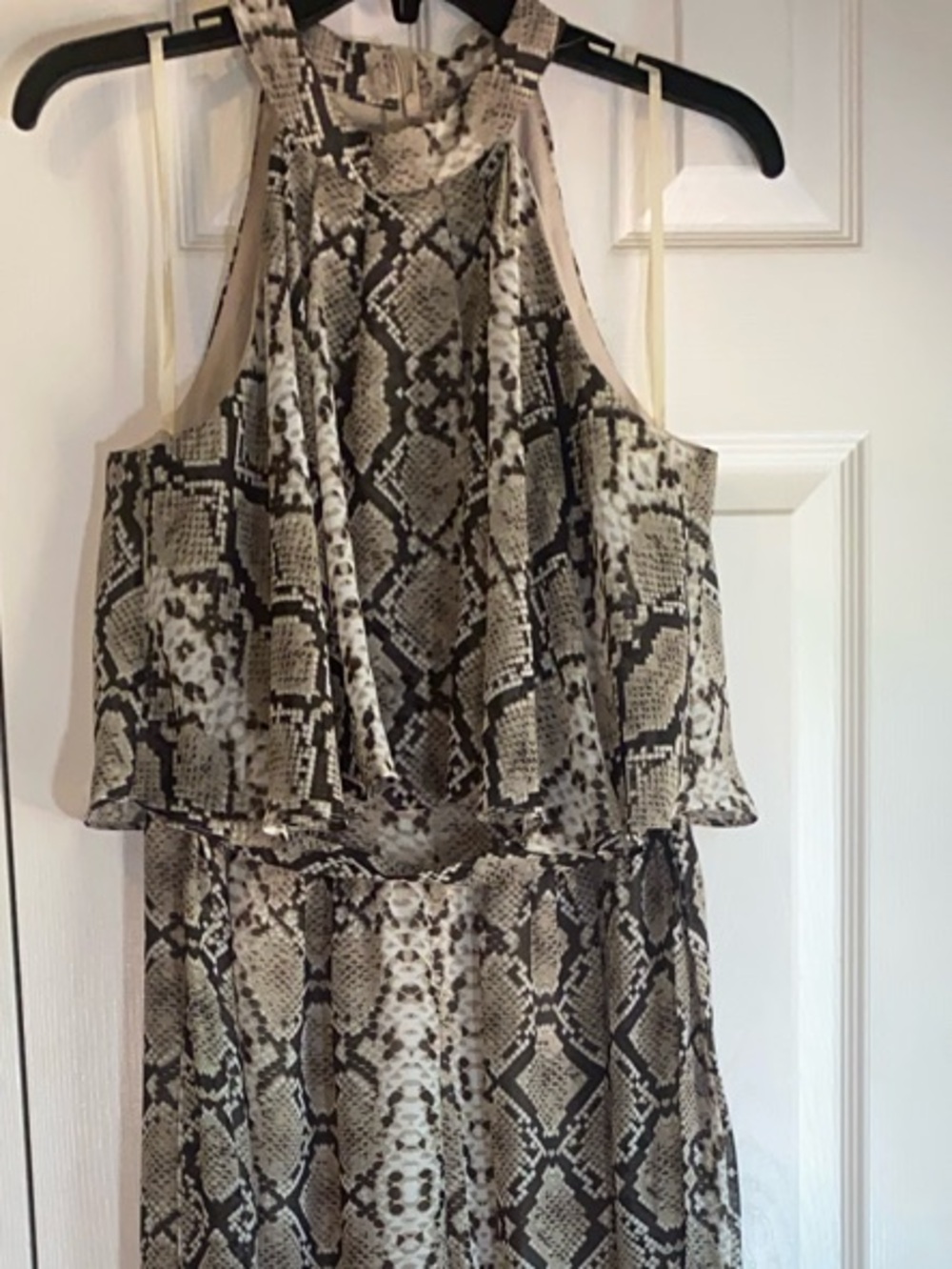 Eliza J Neutral Snake-Print Halter Jumpsuit